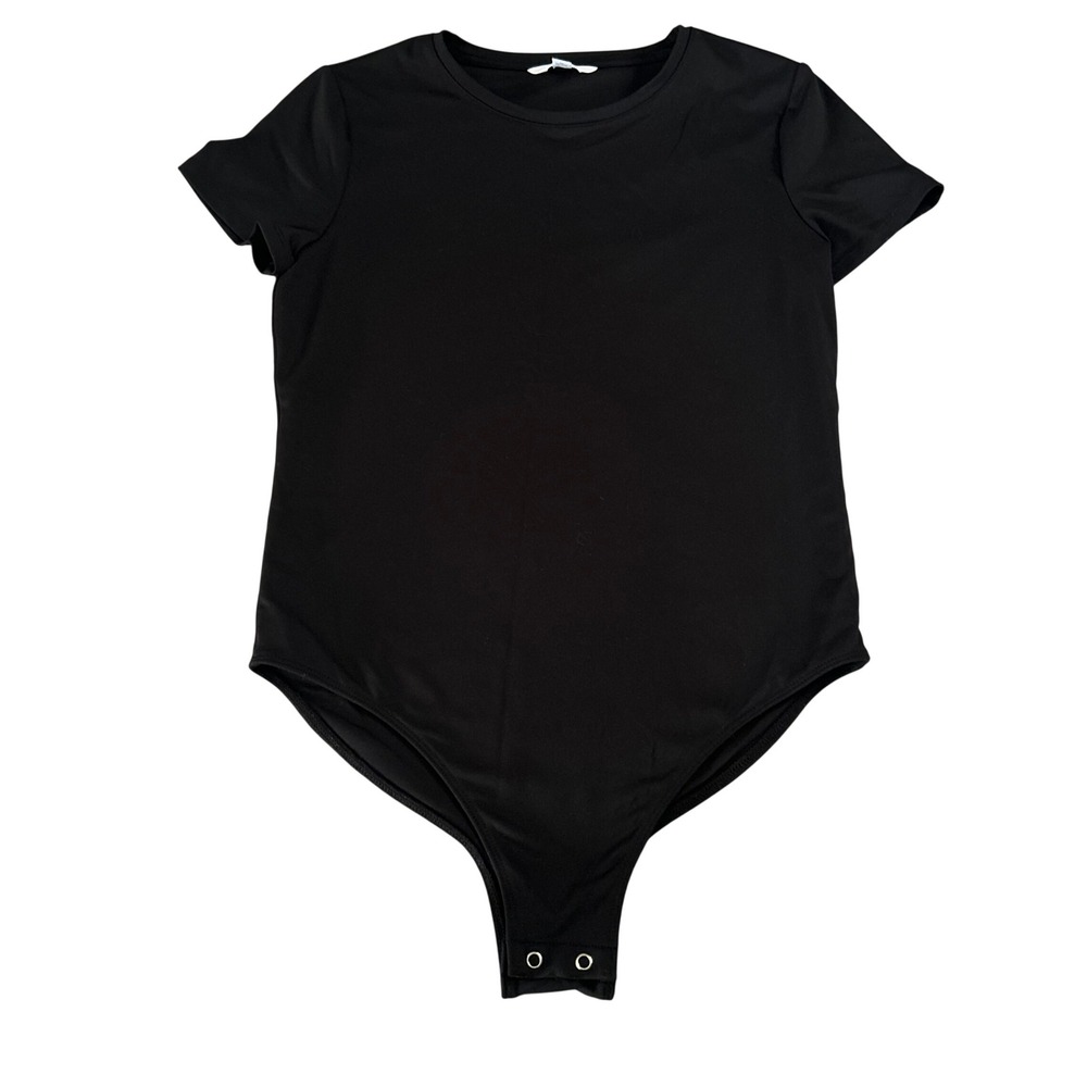 Time And Tru Short Sleeve Bodysuit Womens Size Medium (8-10) Black One Piece
